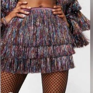 Nasty Gal Multicolored High Waisted Tinsel Fringe Shorts